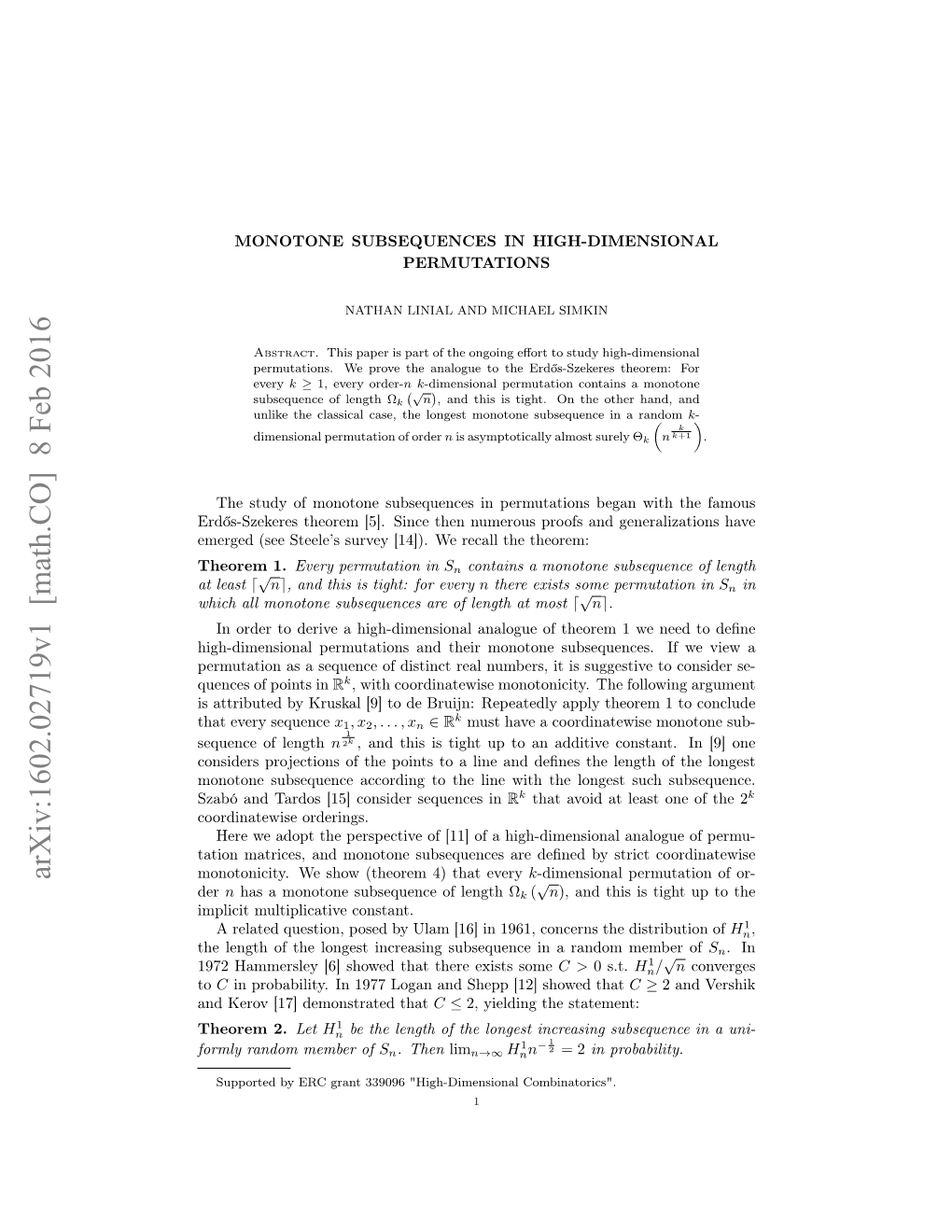 Arxiv:1602.02719V1 [Math.CO] 8 Feb 2016 Monotonicity