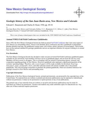 Geologic History of the San Juan Basin Area, New Mexico and Colorado Edward C