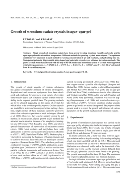 Growth of Strontium Oxalate Crystals in Agar–Agar Gel
