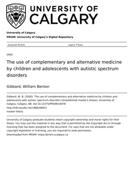 The Use of Complementary and Alternative Medicine by Children and Adolescents with Autistic Spectrum Disorders