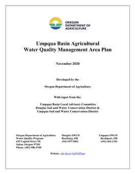 Umpqua Basin Agricultural Water Quality Management Area Plan