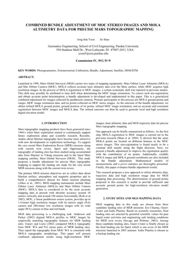 Combined Bundle Adjustment of Moc Stereo Images and Mola Altimetry Data for Precise Mars Topographic Mapping