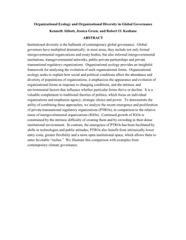 Organizational Ecology and Organizational Diversity in Global Governance Kenneth Abbott, Jessica Green, and Robert O