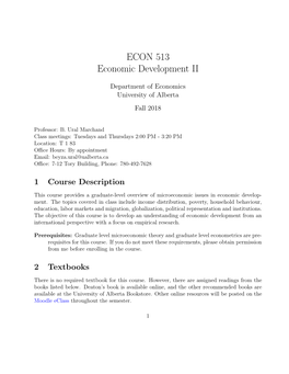 ECON 513 Economic Development II