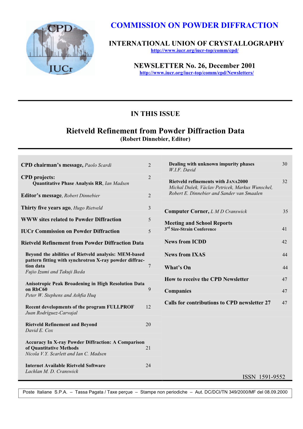 Rietveld Refinement from Powder Diffraction Data COMMISSION ON