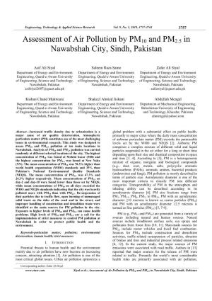 Assessment of Air Pollution by PM10 and PM2.5 in Nawabshah City