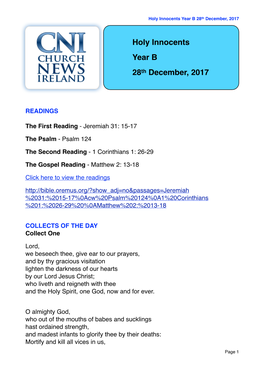 Holy Innocents Year B 28Th December, 2017