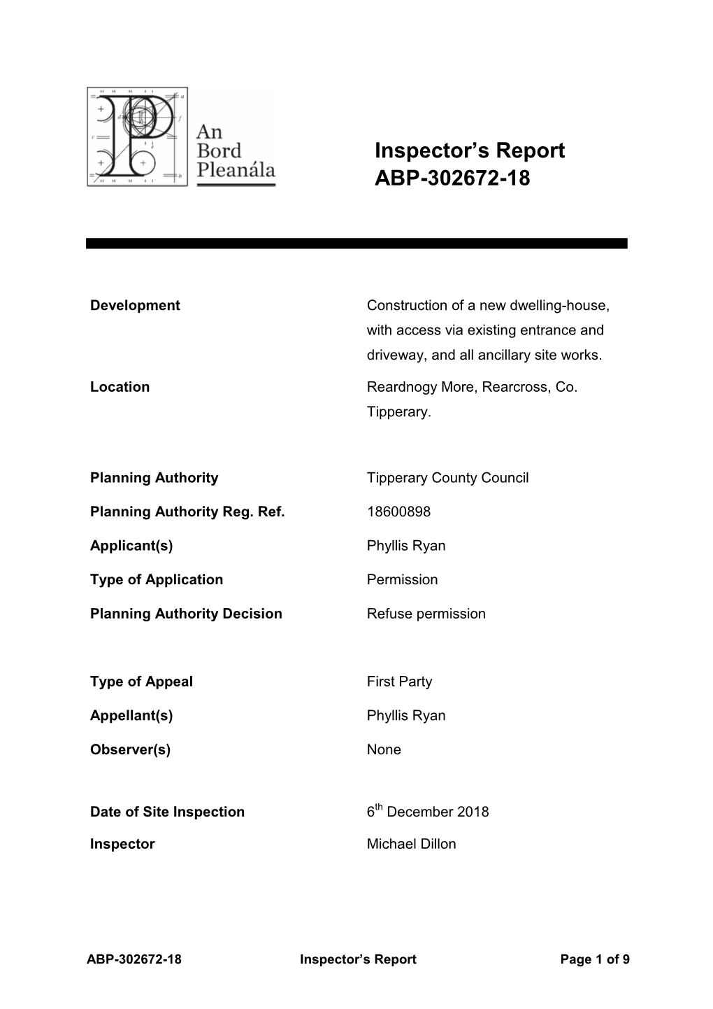 Inspector's Report ABP-302672-18