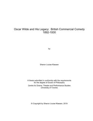 Oscar Wilde and His Legacy: British Commercial Comedy 1892-1930