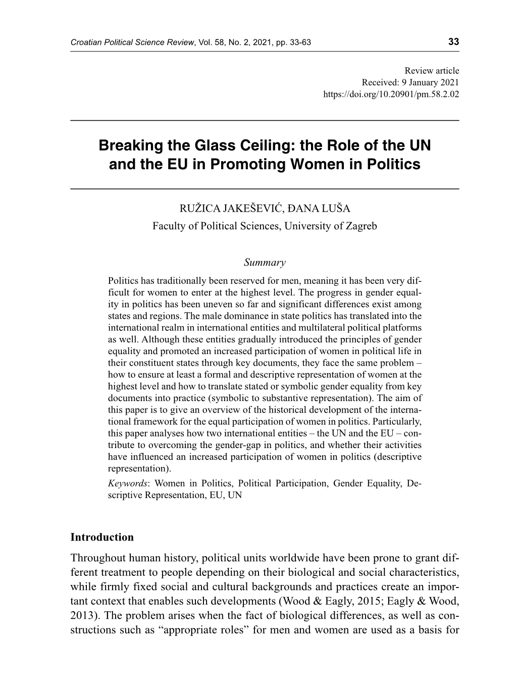 The Role of the UN and the EU in Promoting Women in Politics