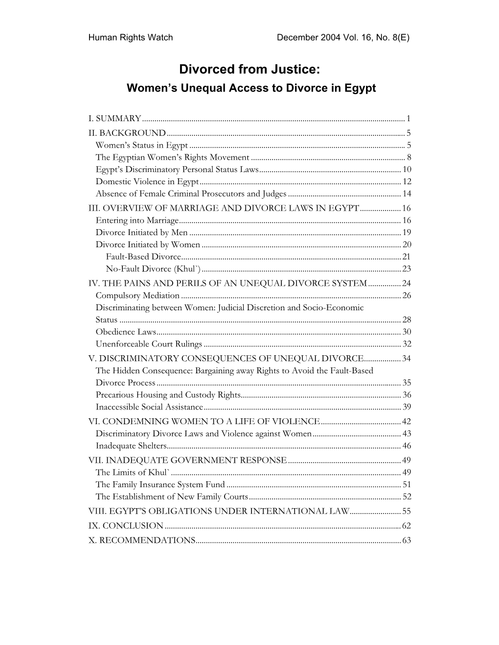 Divorced from Justice: Women’S Unequal Access to Divorce in Egypt