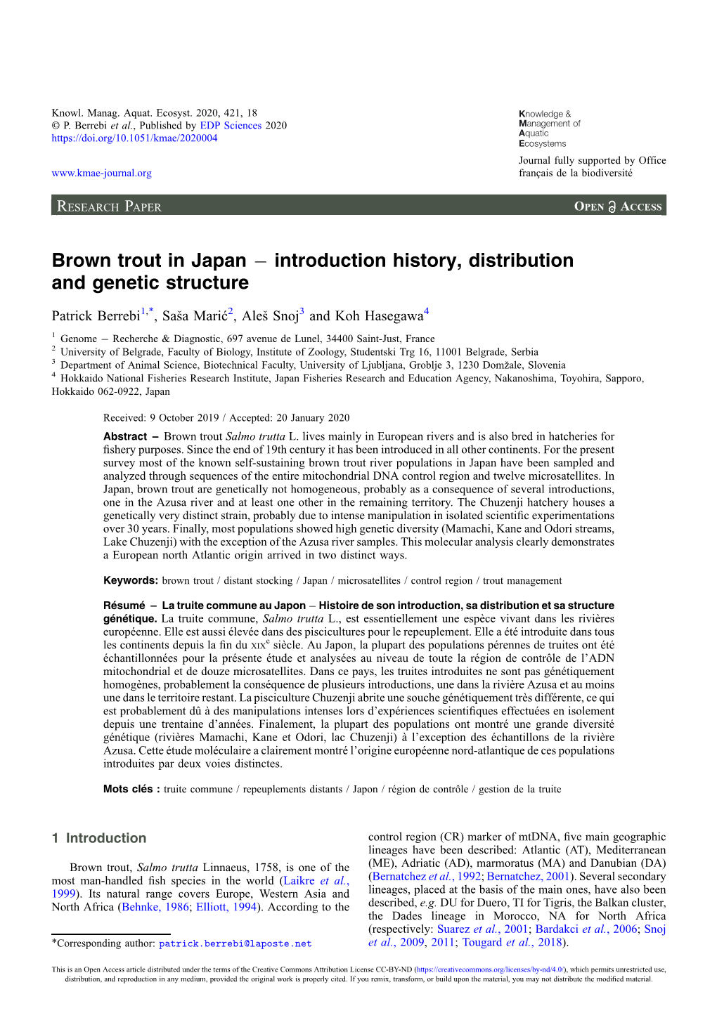 Brown Trout in Japan À Introduction History, Distribution and Genetic Structure