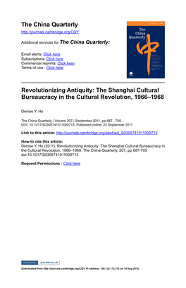 The China Quarterly Revolutionizing Antiquity: the Shanghai Cultural