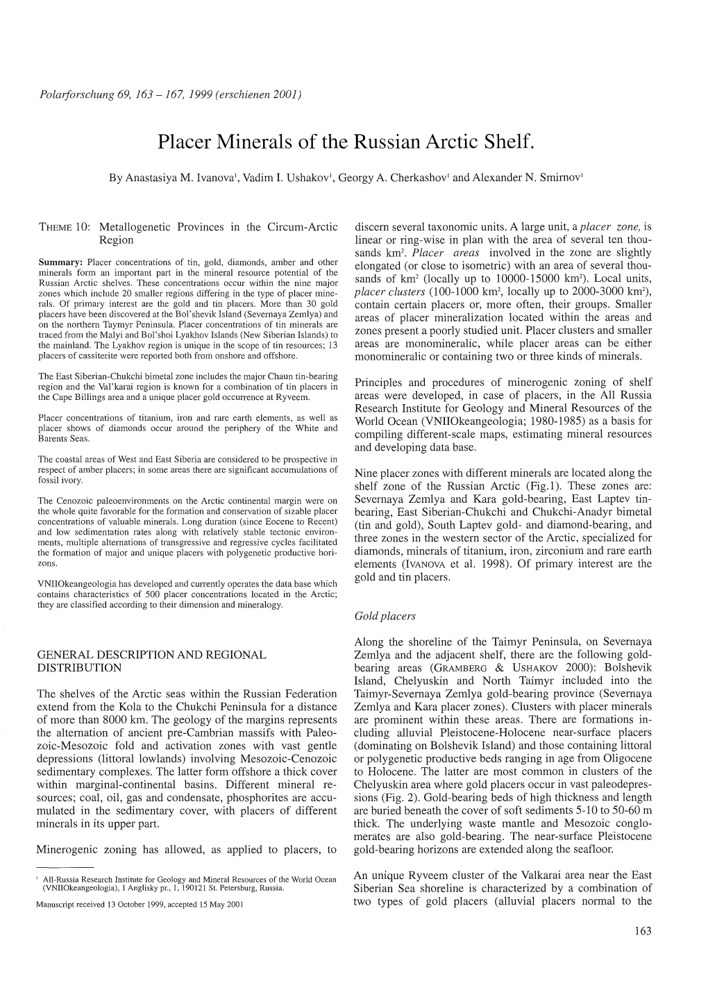 Placer Minerals of the Russian Arctic Shelf