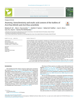 Anatomy, Histochemistry and Oxalic Acid Content of the Leaflets Of