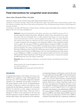 Fetal Interventions for Congenital Renal Anomalies