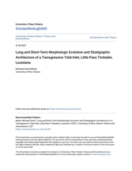 Long and Short-Term Morphologic Evolution and Stratigraphic Architecture of a Transgressive Tidal Inlet, Little Pass Timbalier, Louisiana