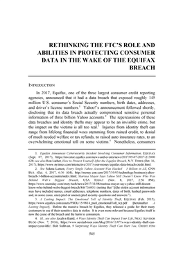 Rethinking the Ftc's Role and Abilities in Protecting Consumer Data in the Wake of the Equifax Breach