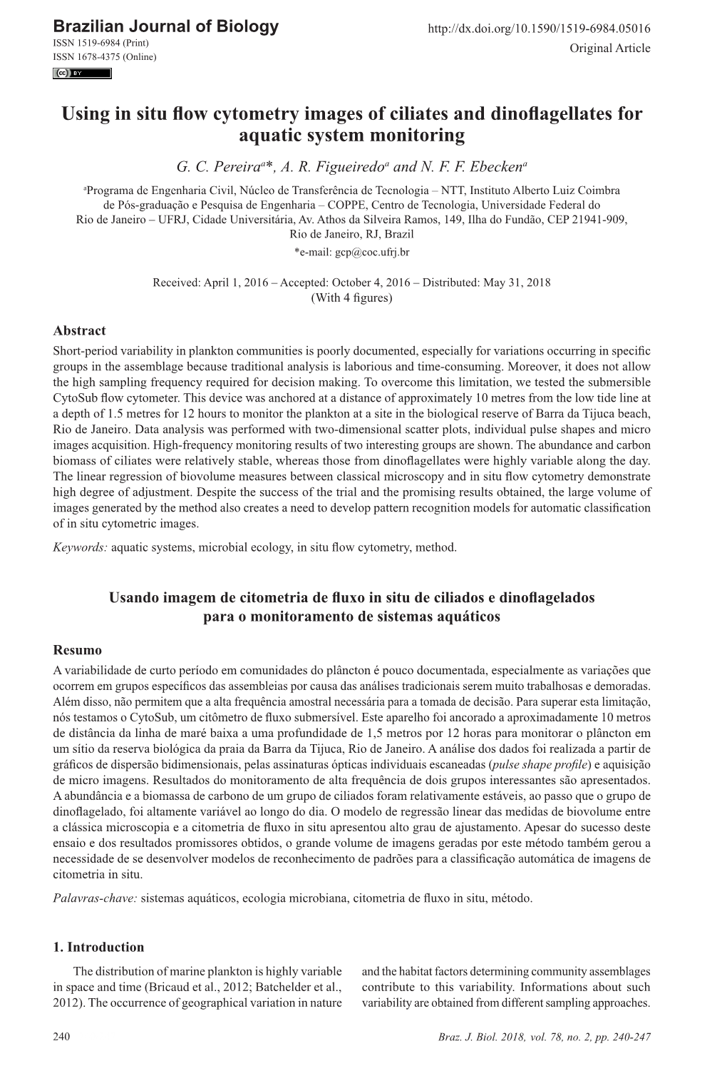 Using in Situ Flow Cytometry Images of Ciliates and Dinoflagellates for Aquatic System Monitoring G