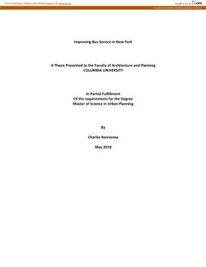 Improving Bus Service in New York a Thesis Presented to The