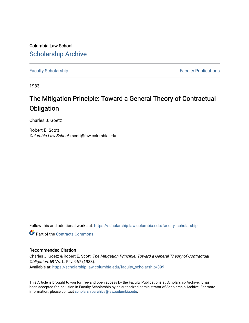 The Mitigation Principle: Toward a General Theory of Contractual Obligation