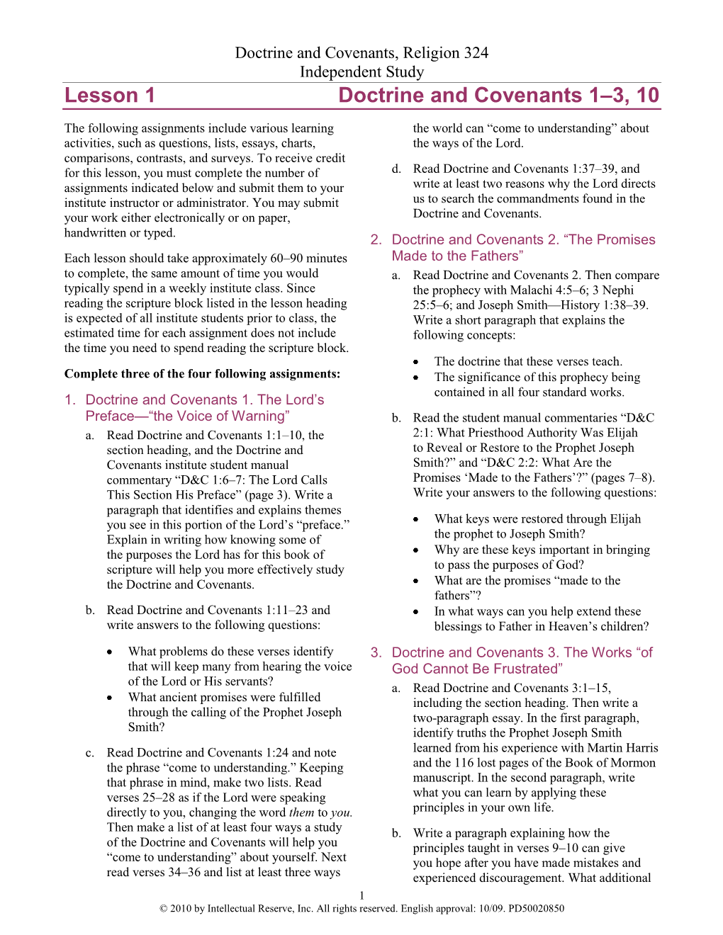 Lesson 1 Doctrine and Covenants 1–3, 10