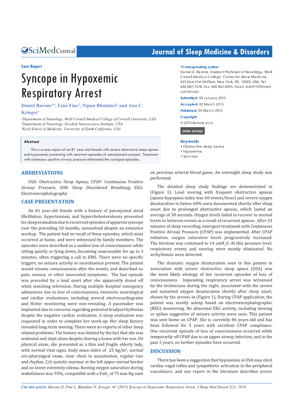 Syncope in Hypoxemic Respiratory Arrest