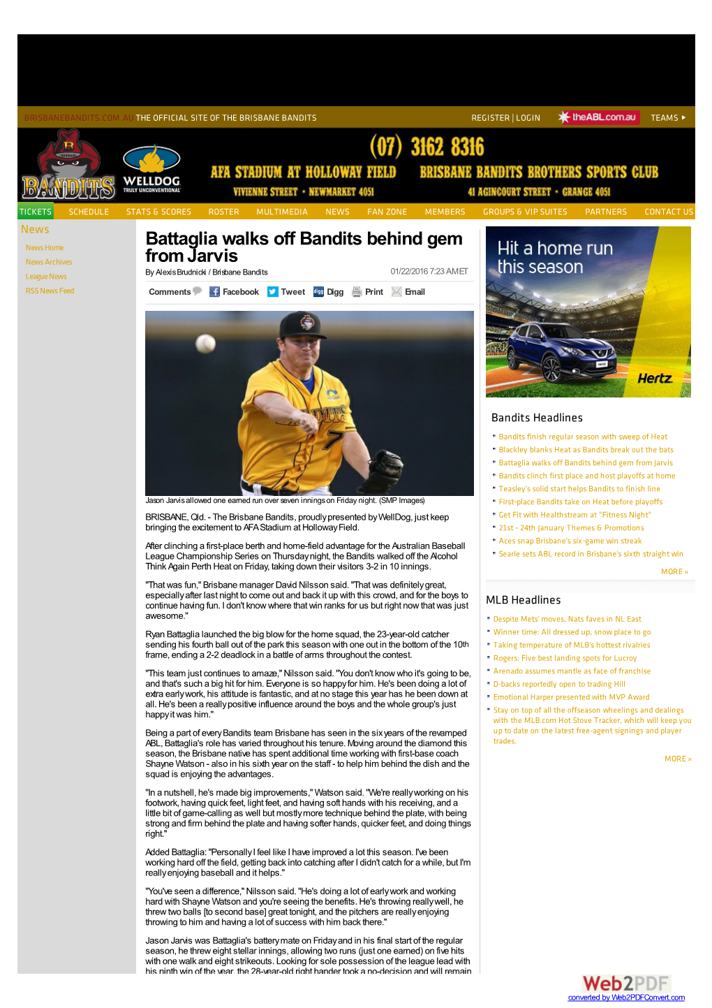 Battaglia Walks Off Bandits Behind Gem from Jarvis | Brisbane Bandits News