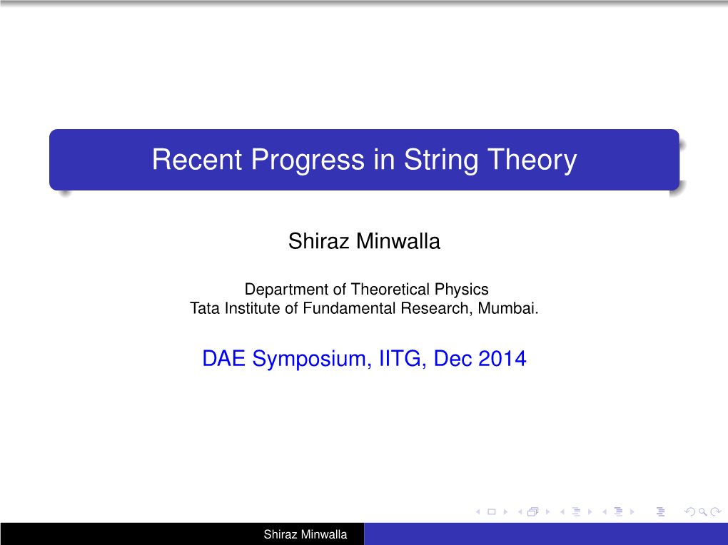 Recent Progress in String Theory