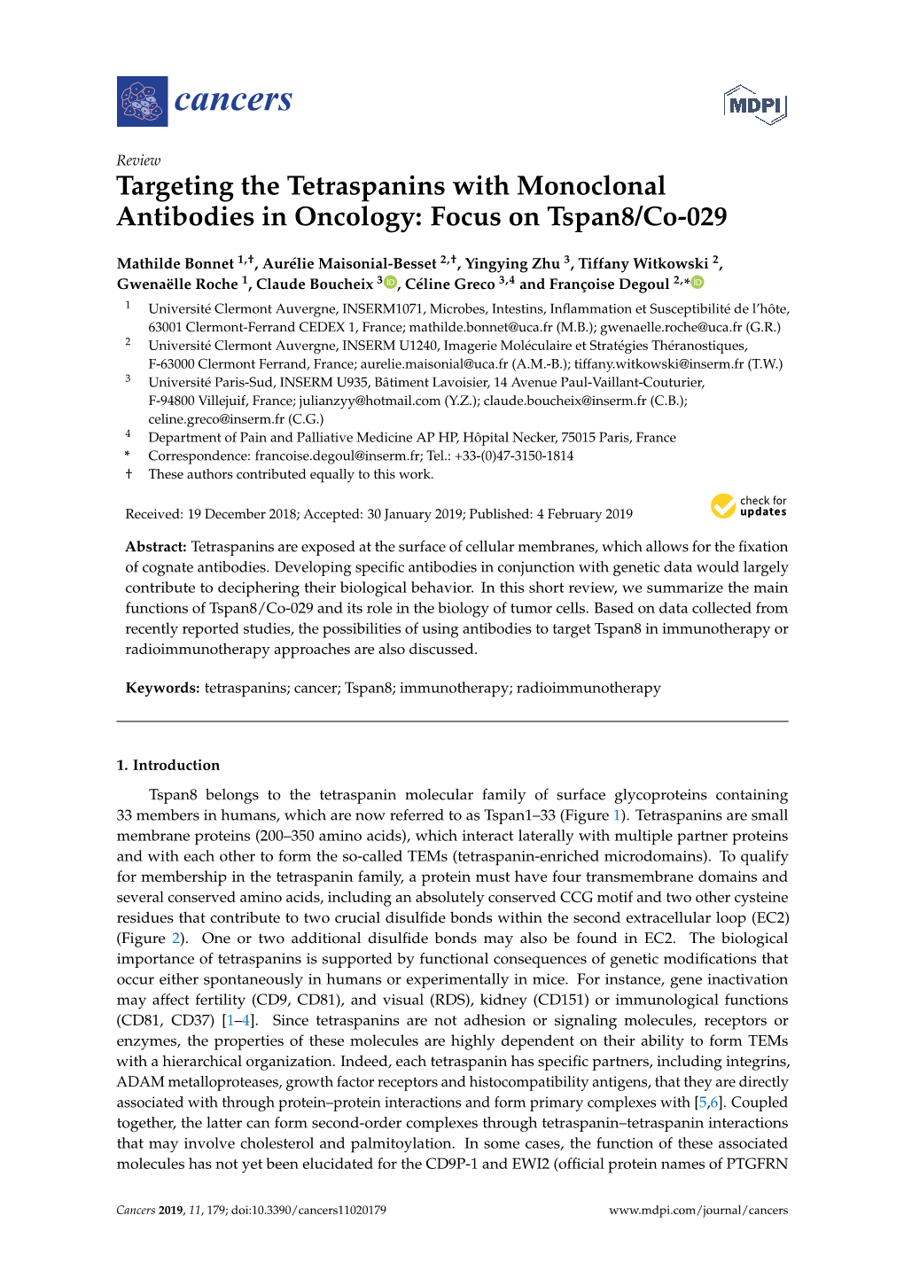 Targeting the Tetraspanins with Monoclonal Antibodies in Oncology: Focus on Tspan8/Co-029