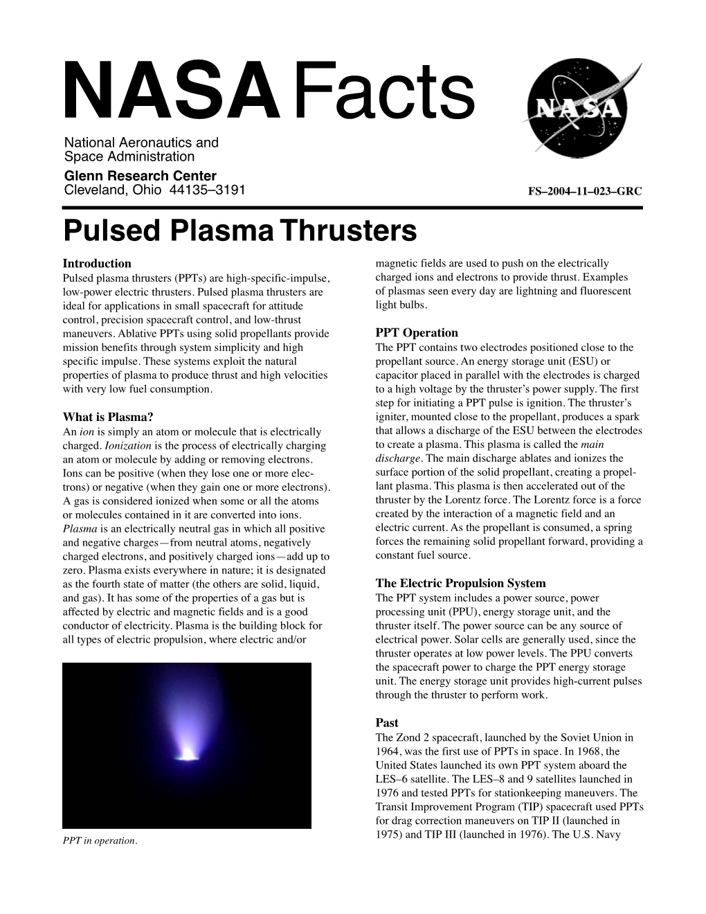 Pulsed Plasma Thrusters
