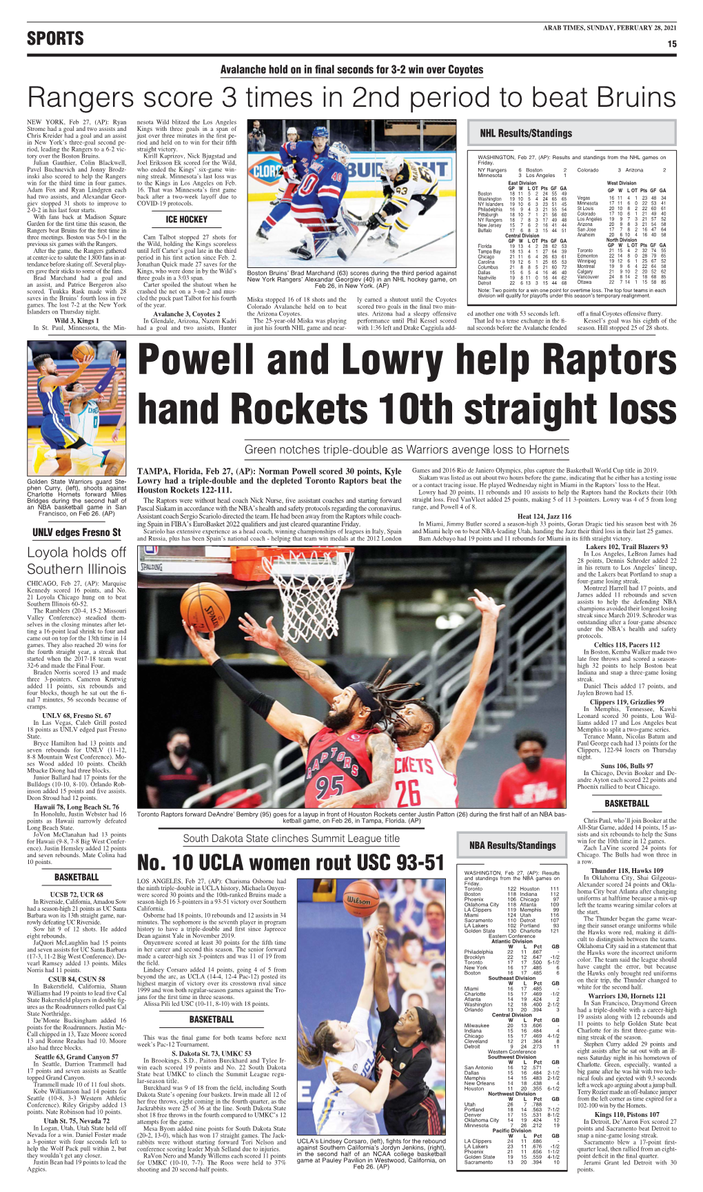 Powell and Lowry Help Raptors Hand Rockets 10Th Straight Loss