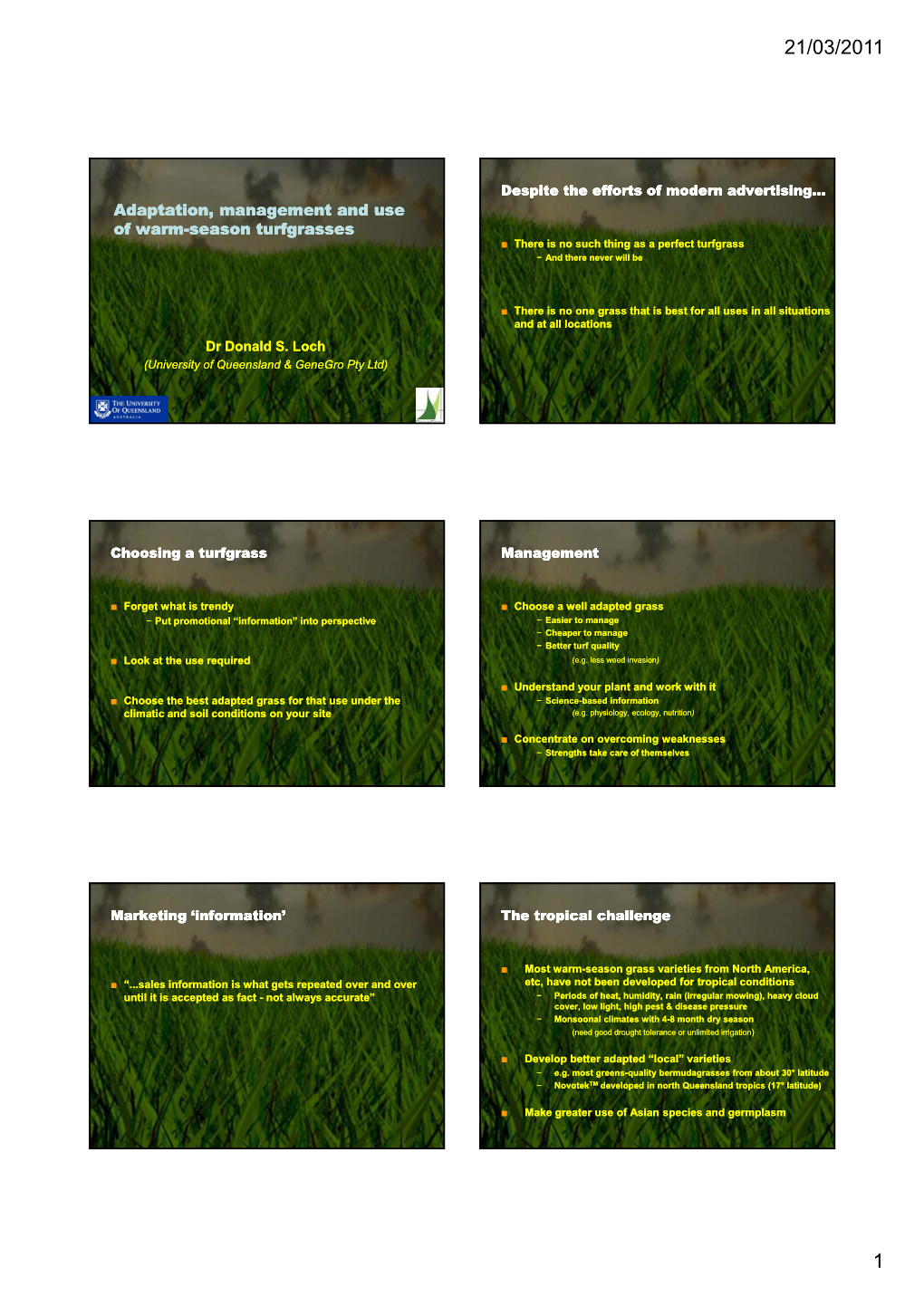 Adaptation, Management and Use of Warm-Season Turfgrasses Season Turfgrasses Adaptation, Management and Use of Warm-Season Turfg