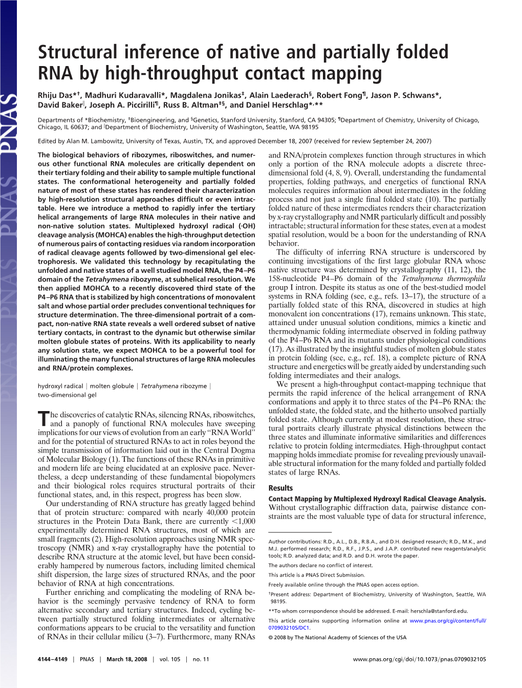 Structural Inference of Native and Partially Folded RNA by High-Throughput Contact Mapping