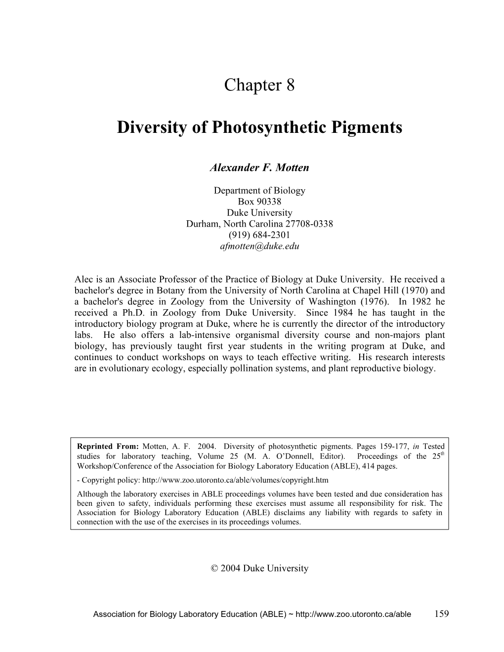 Chapter 8 Diversity of Photosynthetic Pigments