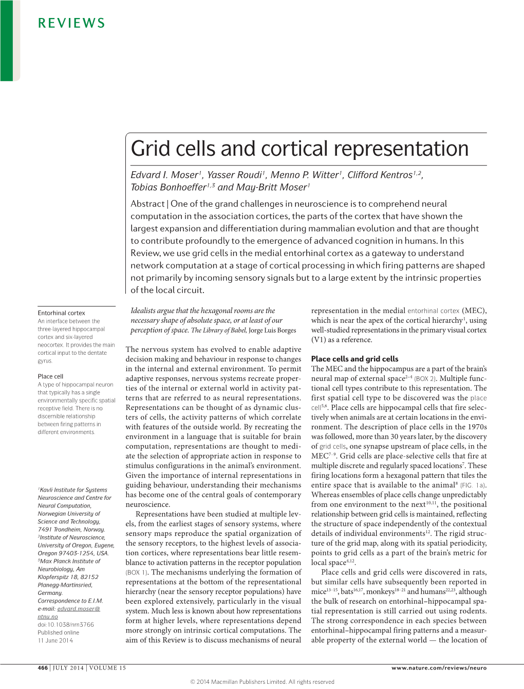 Grid Cells and Cortical Representation
