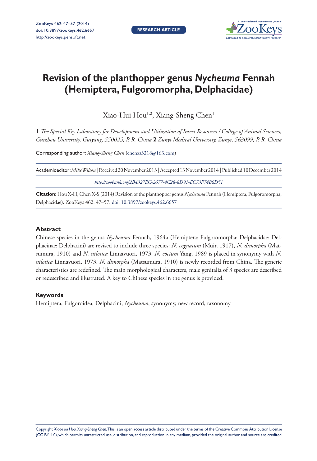 Revision of the Planthopper Genus Nycheuma Fennah