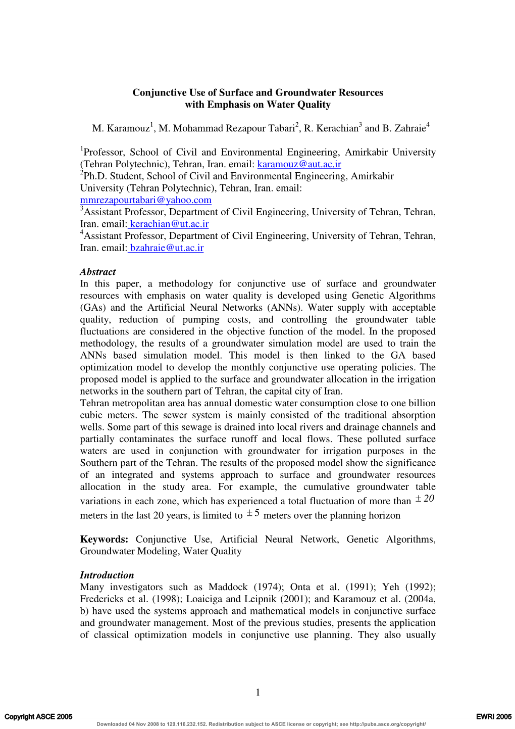 Conjunctive Use of Surface and Groundwater Resources with Emphasis on Water Quality