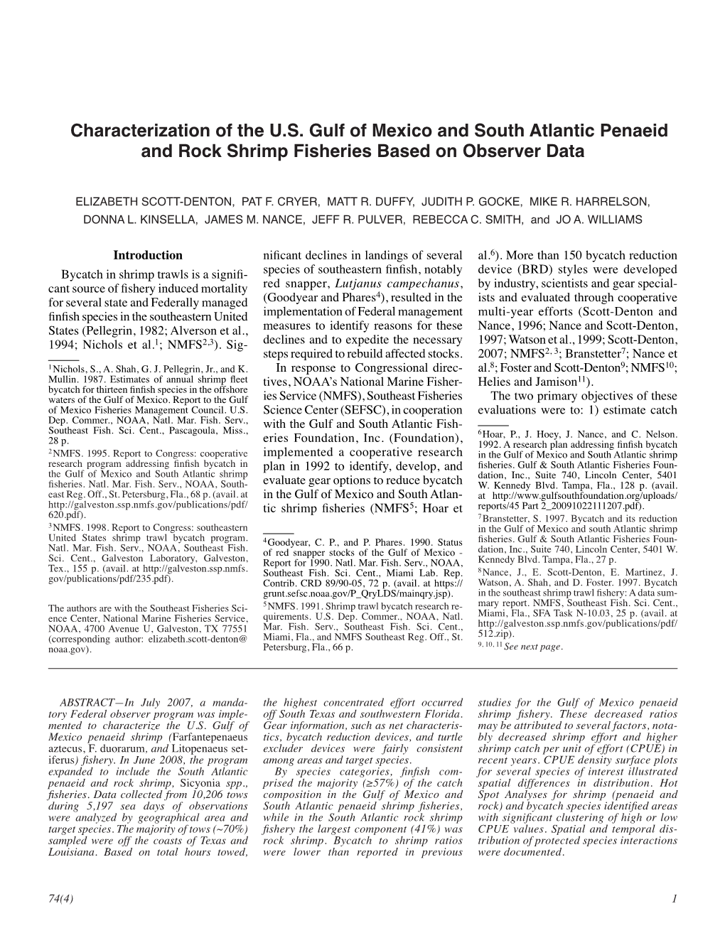 Characterization of the U.S. Gulf of Mexico and South Atlantic Penaeid and Rock Shrimp Fisheries Based on Observer Data