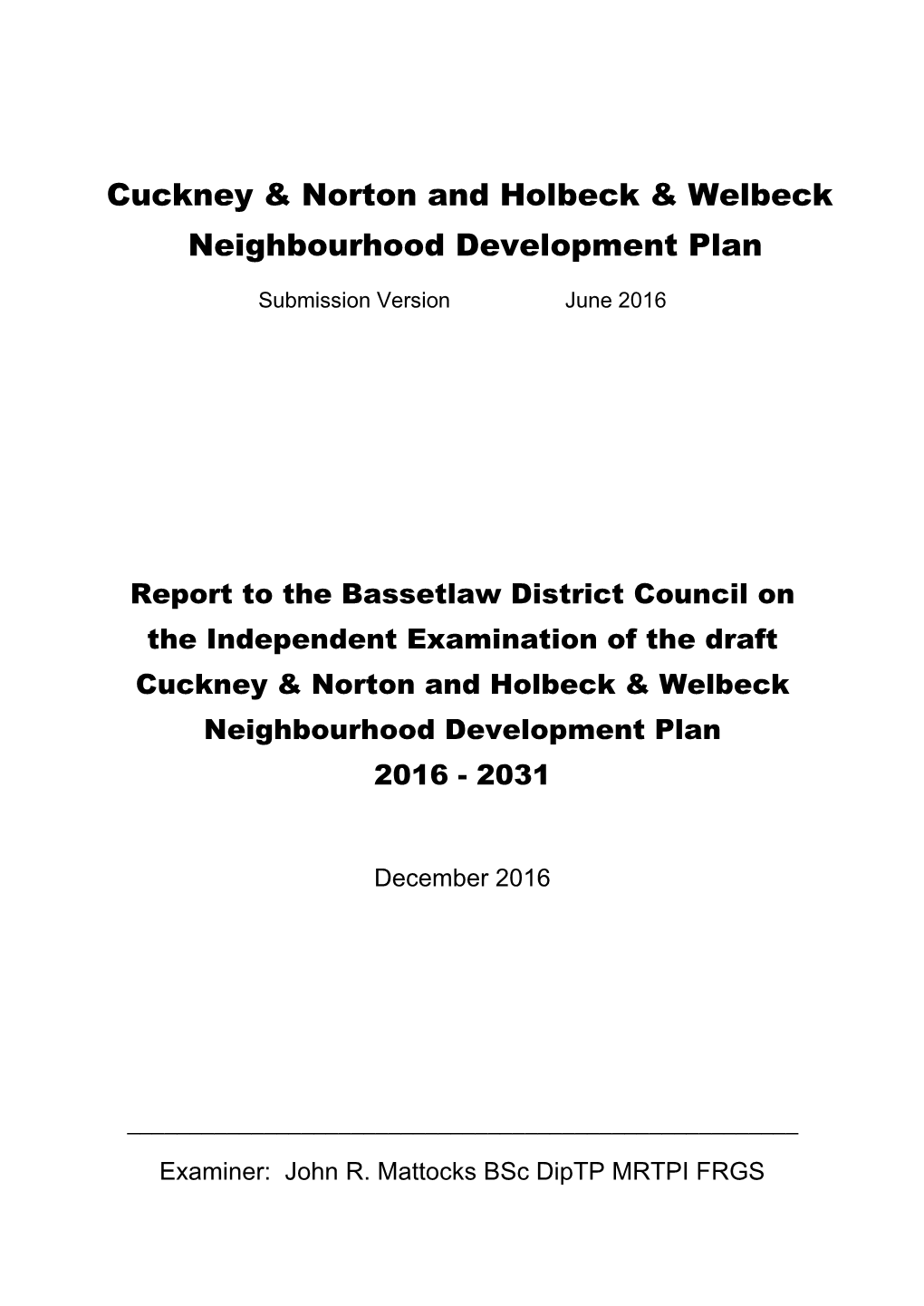 Cuckney & Norton and Holbeck & Welbeck Neighbourhood Development Plan