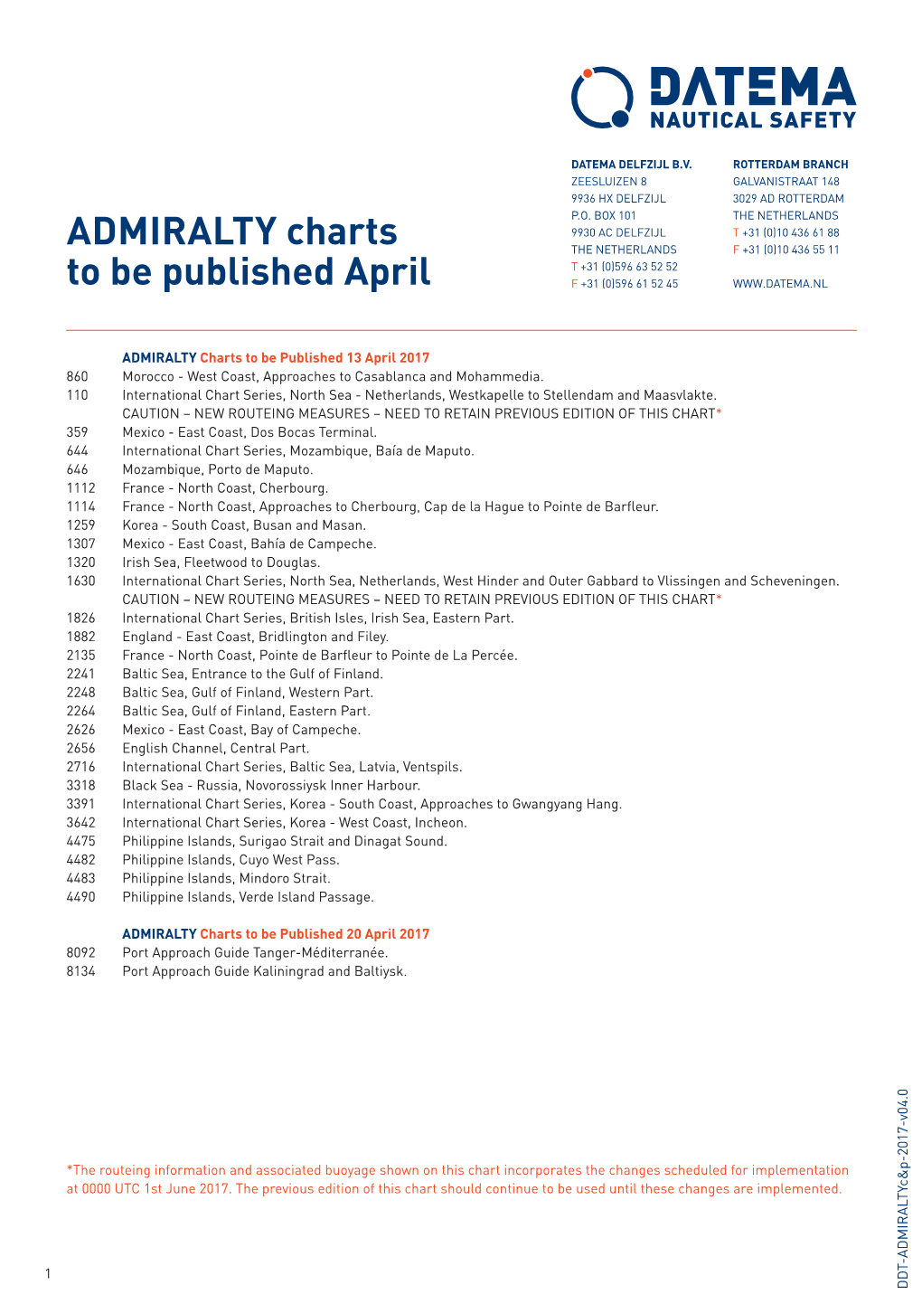 ADMIRALTY Charts to Be Published April