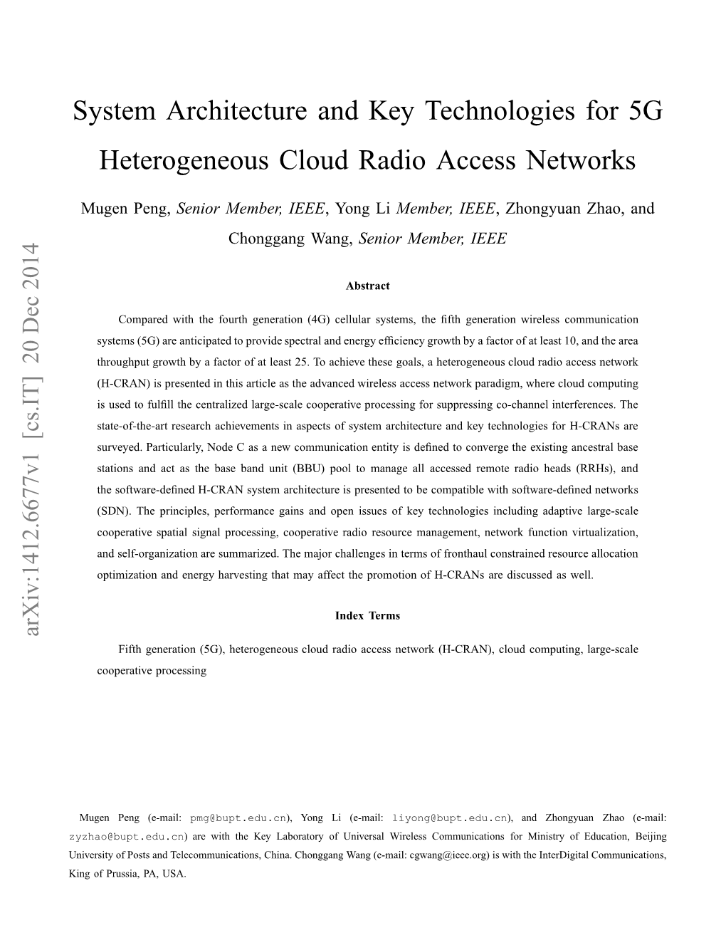 System Architecture and Key Technologies for 5G Heterogeneous