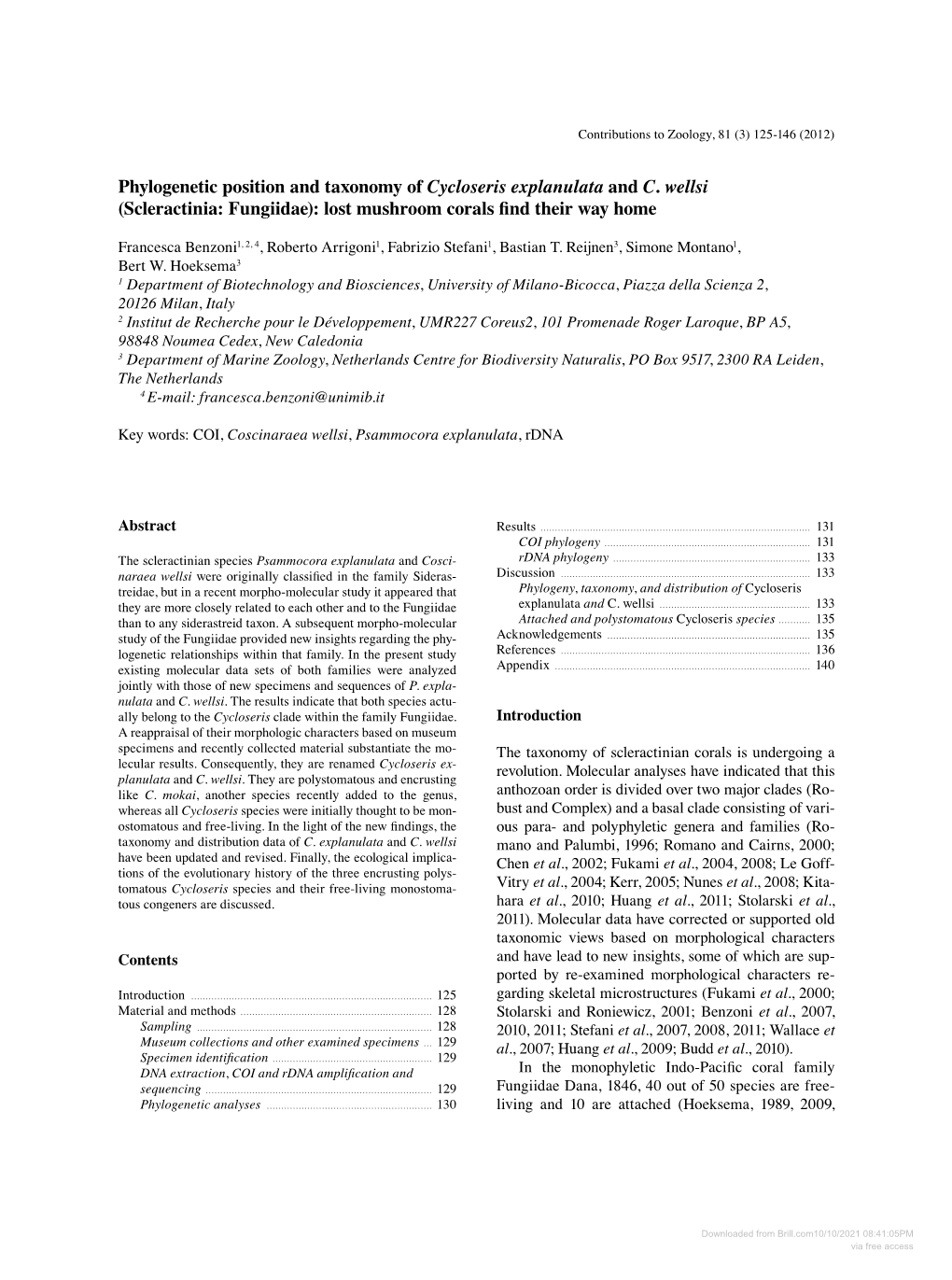 Phylogenetic Position and Taxonomy of Cycloseris Explanulata and C