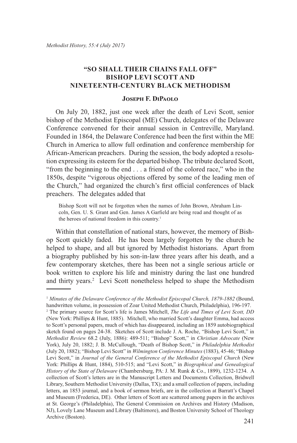 Bishop Levi SCOTT and Nineteenth-Century BLACK Methodism Joseph F. Dipaolo on July 20