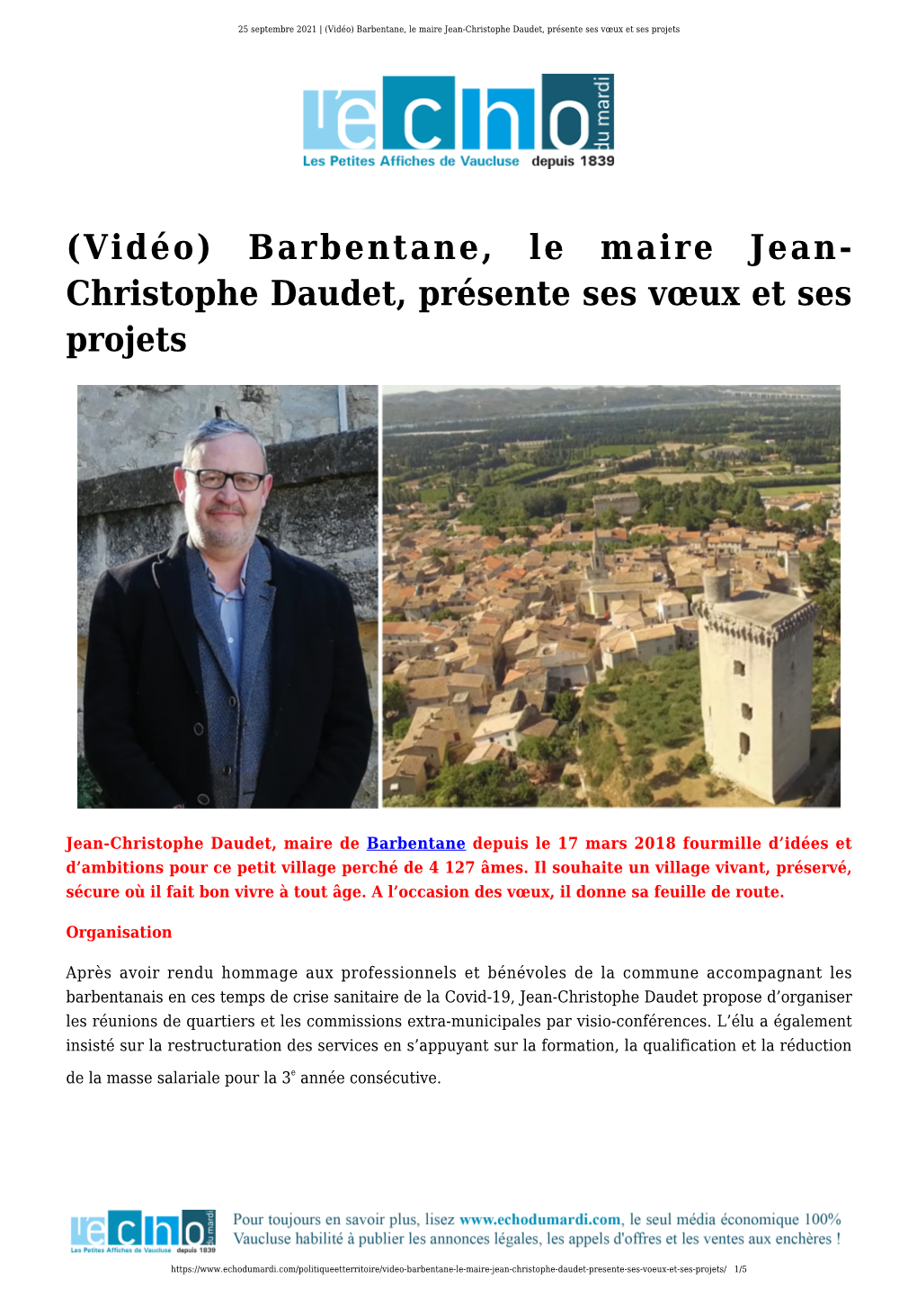 (Vidéo) Barbentane, Le Maire Jean-Christophe Daudet, Présente Ses Vœux Et Ses Projets