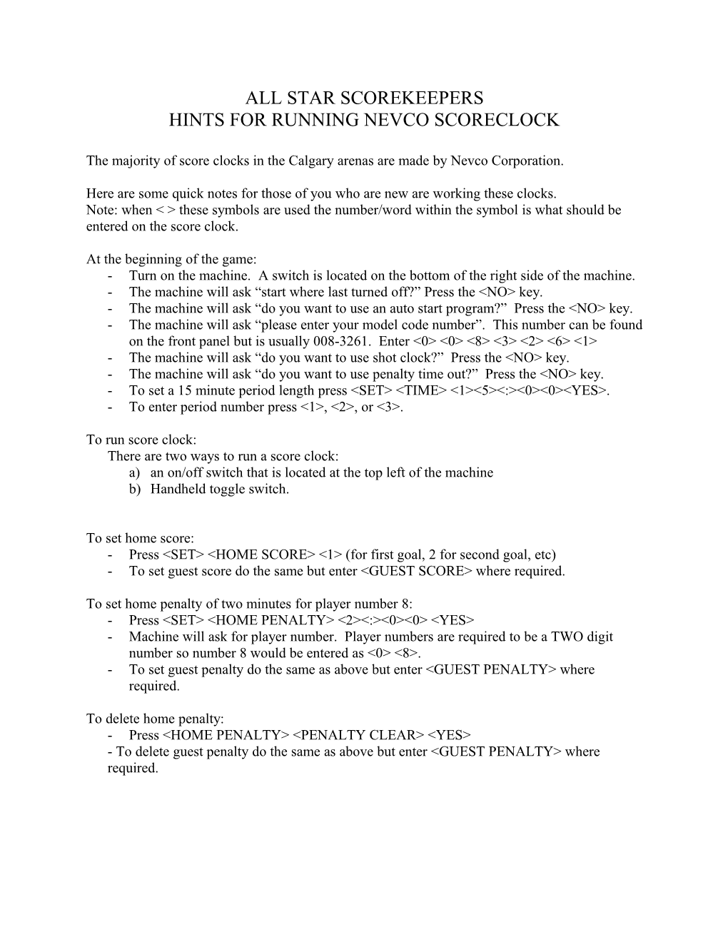 Hints for Running Nevco Scoreclock