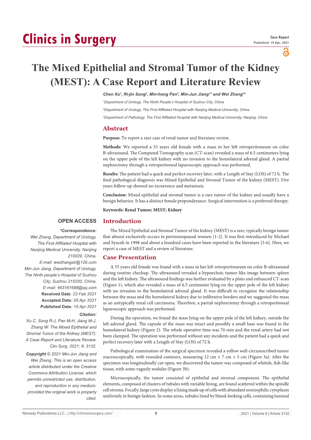 The Mixed Epithelial and Stromal Tumor of the Kidney (MEST): a Case Report and Literature Review