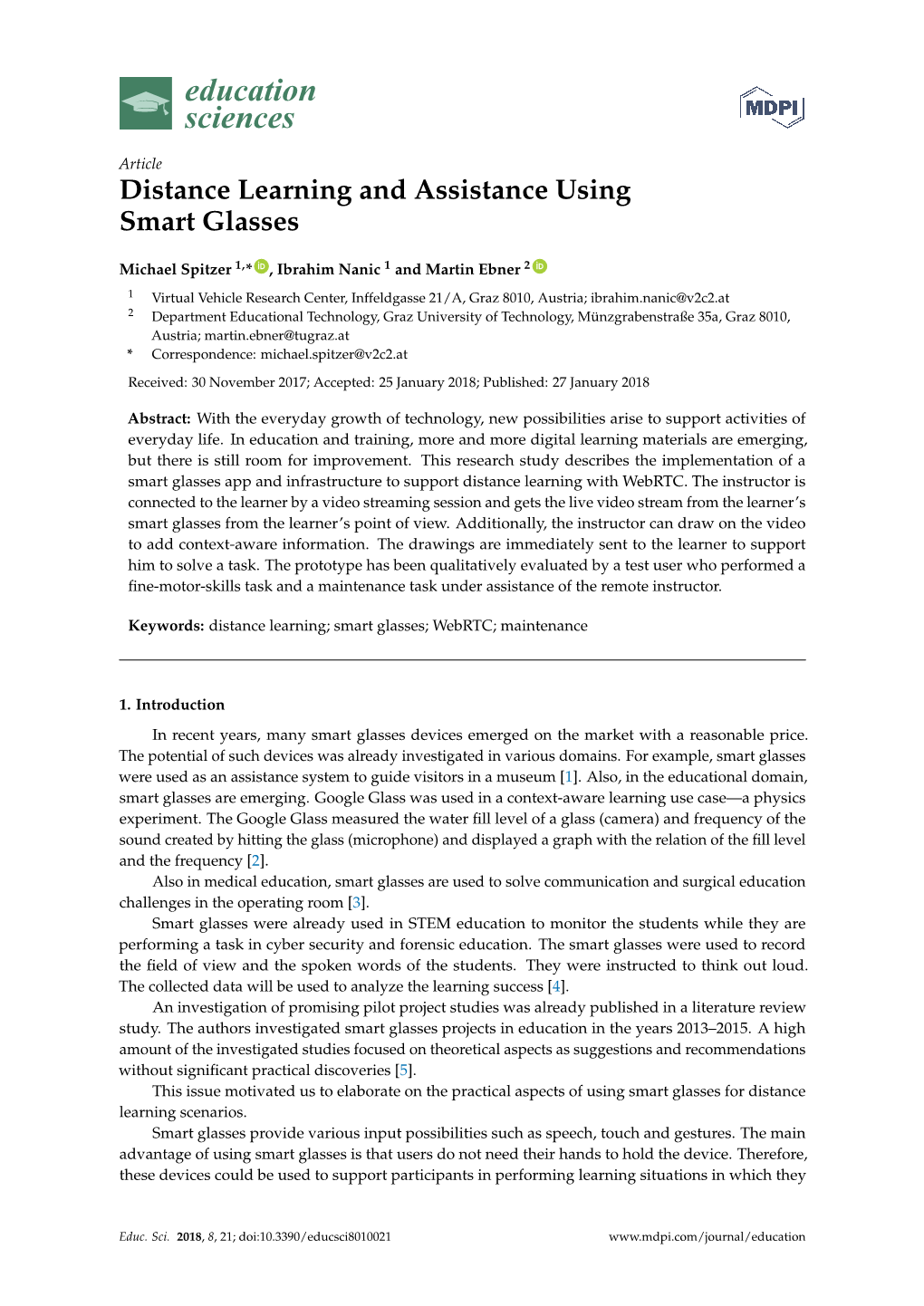 Distance Learning and Assistance Using Smart Glasses