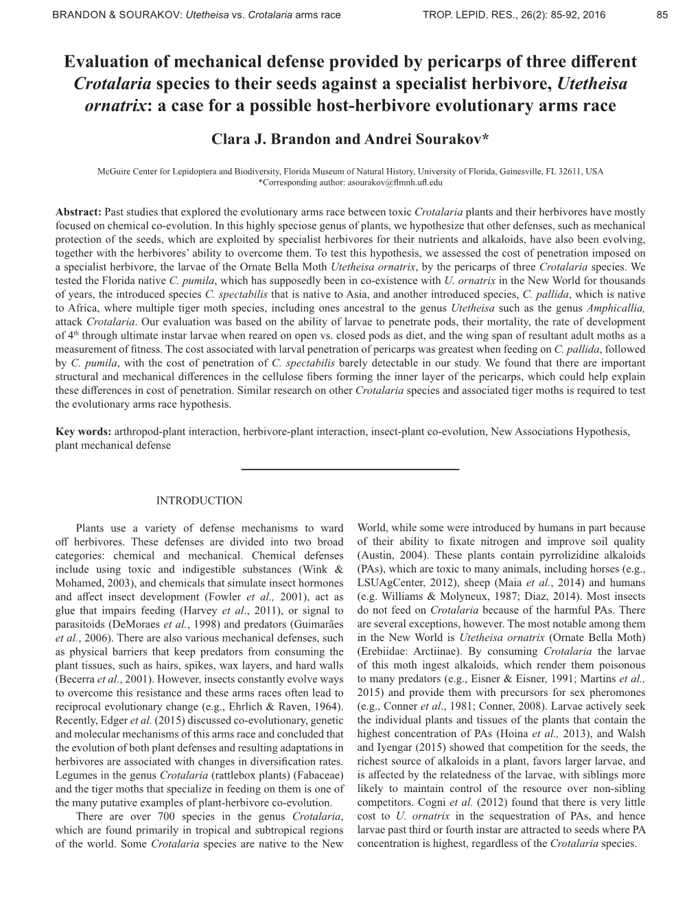 Evaluation of Mechanical Defense Provided by Pericarps of Three Different Crotalaria Species to Their Seeds Against a Specialist