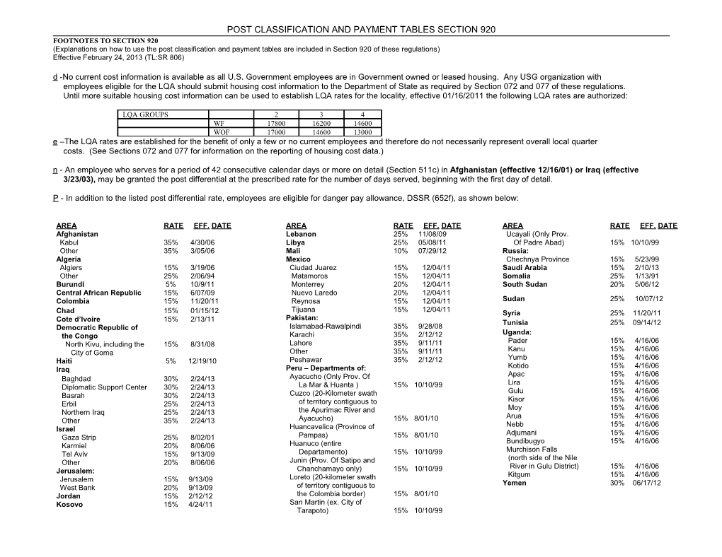 Post Classification and Payment Tables Section 920 s3